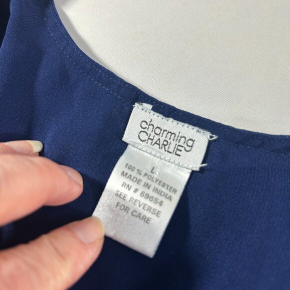 Charming Charlie Navy Blue Beaded Stripe Tank Top Shirt Size Large Lined - Picture 3 of 7